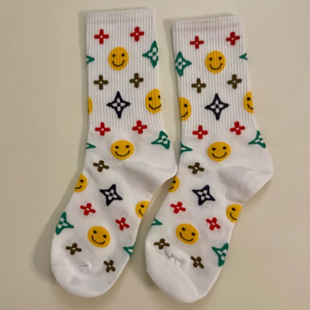 Brand New | Monogram Smiley Face Crew Socks - Colorful